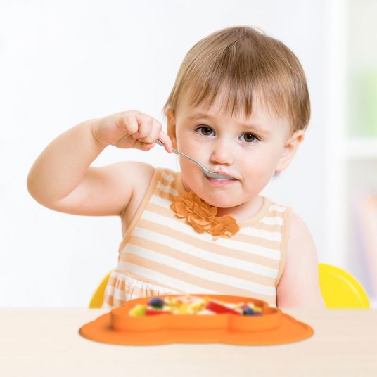 Kokolio Piatto da mangiare antiscivolo, piatto in silicone per bambini, ciotola per bambini, piatto BLW, piatto Froggi Baby - Arancione