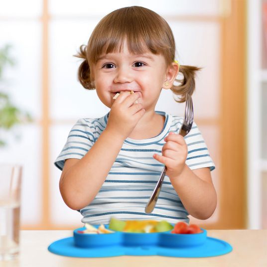 Kokolio Piatto antiscivolo per imparare a mangiare, piatto in silicone per bambini, ciotola per bambini, piatto BLW, piatto per bambini Koali - Blu