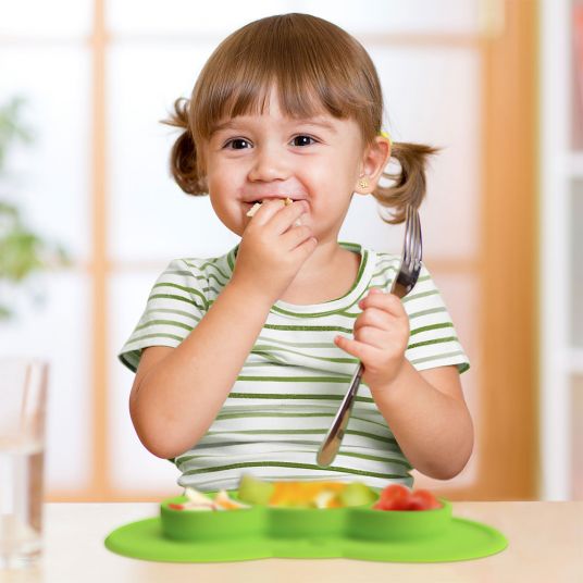 Kokolio Piatto antiscivolo per imparare a mangiare, piatto in silicone per bambini, ciotola per bambini, piatto BLW, piatto per bambini Koali - verde