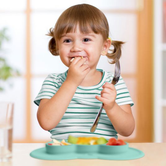 Kokolio Piatto antiscivolo per imparare a mangiare, piatto in silicone per bambini, ciotola per bambini, piatto BLW, piatto per bambini Koali - Menta