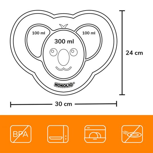 Kokolio Non Slip Eating Learning Plate, Silicone Plate for Babies, Baby Bowl, BLW Plate, Koali Baby Plate - Orange