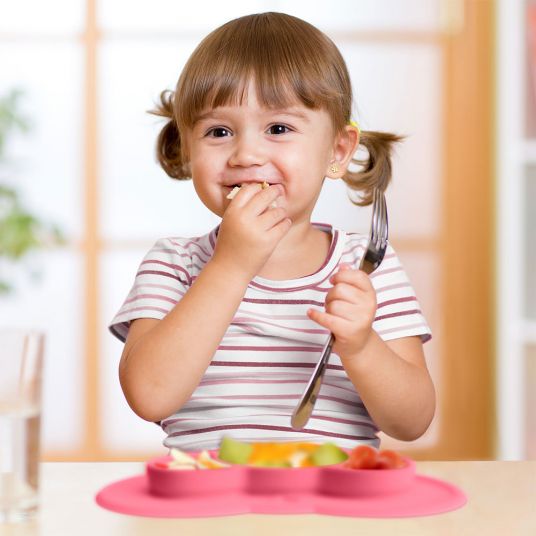 Kokolio Piatto antiscivolo per imparare a mangiare, piatto in silicone per bambini, ciotola per bambini, piatto BLW, piatto per bambini Koali - Rosa