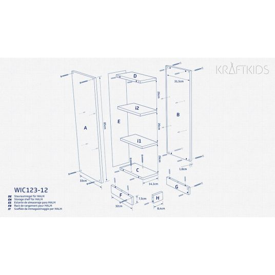Kraftkids Scaffale portaoggetti - per cassettiera Hemnes di IKEA - Bianco