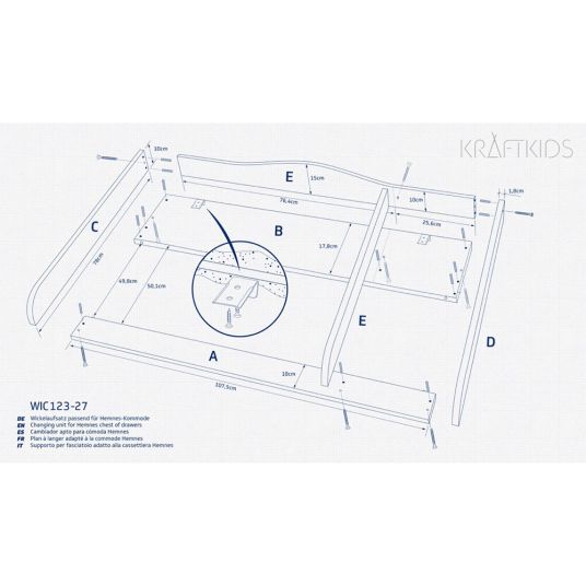 Kraftkids Wickelaufsatz XXL - für IKEA Hemnes Kommode mit Trennfach - Extrabreit - Weiß
