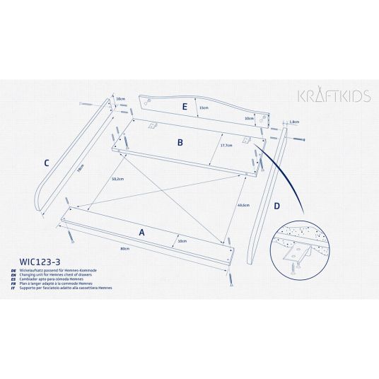 Kraftkids Fasciatoio XXL - per cassettiera IKEA Hemnes con divisorio - Extra largo - Bianco