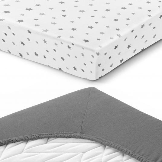 LaLoona Pack of 2 fitted sheet for crib 60 x 120 / 70 x 140 cm - gray stars