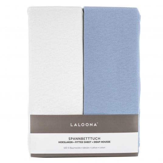 LaLoona 2er Pack Spannbetttuch für Kinderbett 60 x 120 / 70 x 140 cm - Weiß Hellblau