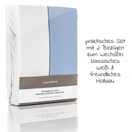 LaLoona Confezione da 2 lenzuola per lettino 60 x 120 / 70 x 140 cm - bianco azzurro