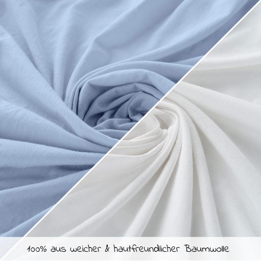 LaLoona 2er Pack Spannbetttuch für Kinderbett 60 x 120 / 70 x 140 cm - Weiß Hellblau