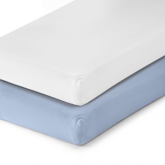 LaLoona Pack of 2 fitted sheet for crib 60 x 120 / 70 x 140 cm - White Light Blue