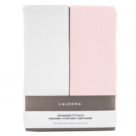 LaLoona Confezione da 2 lenzuola per lettino 60 x 120 / 70 x 140 cm - Bianco Rosa