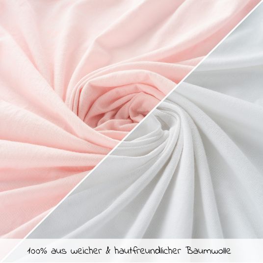 LaLoona 2er Pack Spannbetttuch für Kinderbett 60 x 120 / 70 x 140 cm - Weiß Rosa