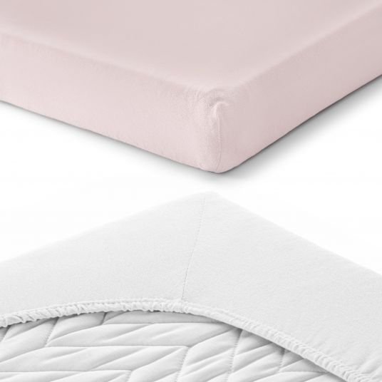 LaLoona Confezione da 2 lenzuola per lettino 60 x 120 / 70 x 140 cm - Bianco Rosa