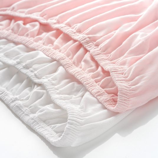 LaLoona Pack of 2 fitted sheet for crib 60 x 120 / 70 x 140 cm - White Pink