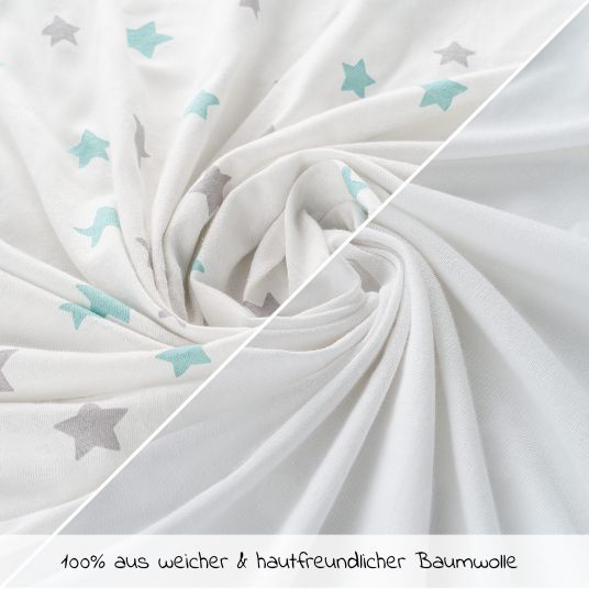 LaLoona 2er Pack Spannbetttuch für Kinderbett 60 x 120 / 70 x 140 cm - Weiß Sterne Grau Mint