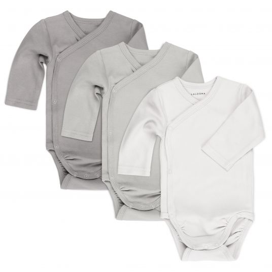 LaLoona 8-piece swaddle bodysuit set incl. rompers, first hat & 3 pairs of scratch mittens - Grey White - Gr. 50/56