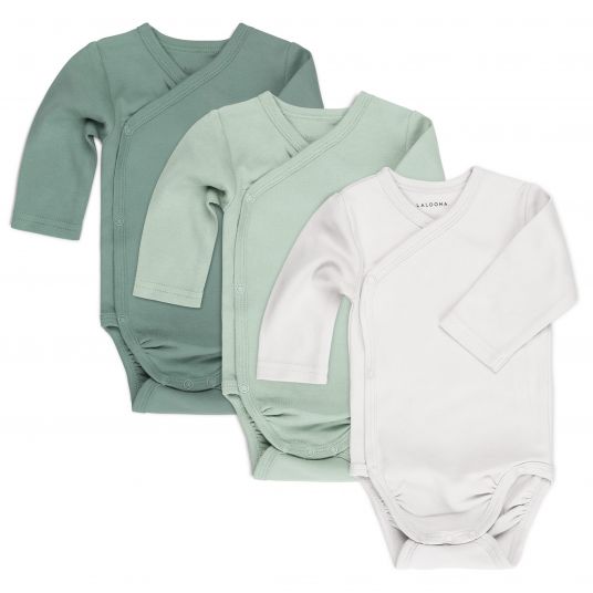 LaLoona 8-piece swaddle bodysuit set incl. romper pants, first hat & 3 pairs of scratch mittens - sage white - size 50/56