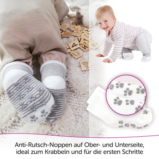 LaLoona Anti-Rutsch Socken / Krabbelsocken / Stoppersocken 5er Pack - Natur - Gr. 19/20