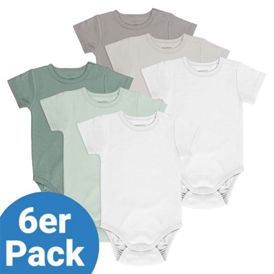 LaLoona Baby Body Kurzarm OEKO-TEX® 6er Pack - Salbeigrün Grau - Gr. 98