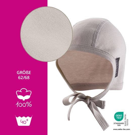 LaLoona Primo cappello / cappello per neonato 2 pezzi da annodare - Strisce - Taupe chiaro - Taglia 62/68