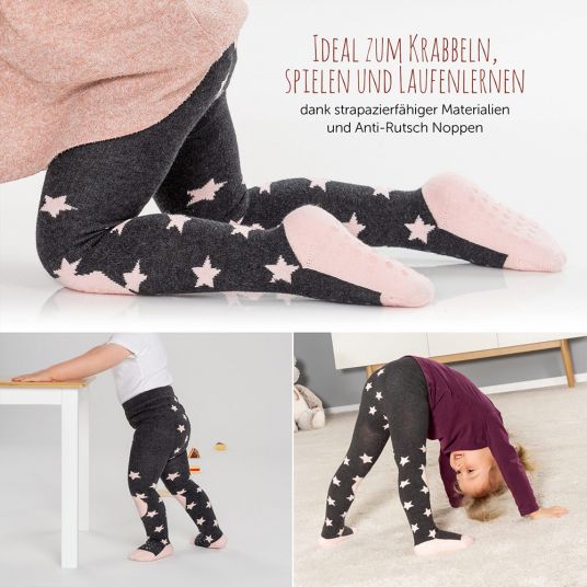 LaLoona Crawling tights 2-pack - stars pink + stripes gray - size 86/92