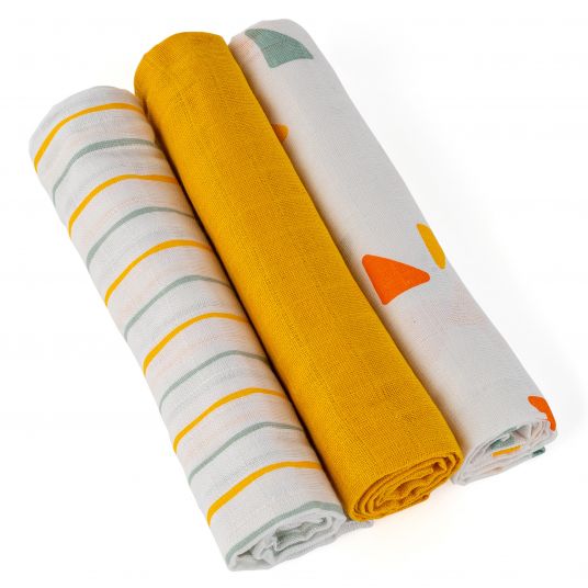 LaLoona Gauze diapers / gauze cloths / burp cloths OEKO-TEX® 3-pack 70 x 70 cm - Yellow