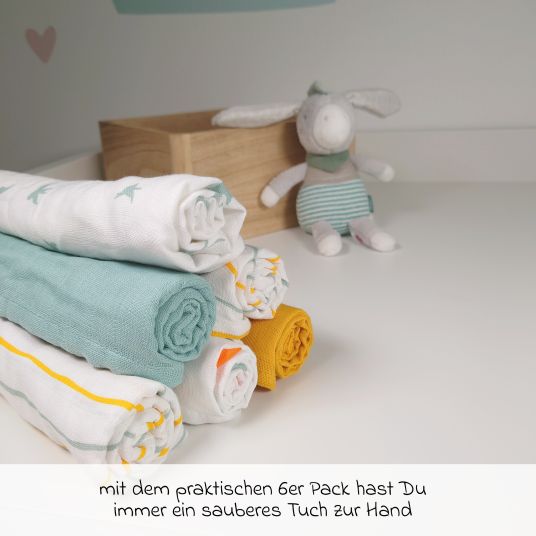LaLoona Mullwindeln / Mulltücher / Spucktücher OEKO-TEX® 6er Pack 70 x 70 cm - Gelb Grün