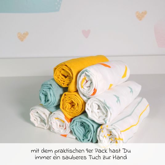 LaLoona Mullwindeln / Mulltücher / Spucktücher OEKO-TEX® 9er Pack 70 x 70 cm - Gelb Grün