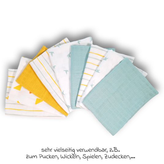 LaLoona Gauze diapers / gauze cloths / burp cloths OEKO-TEX® 9 pack 70 x 70 cm - Green Yellow