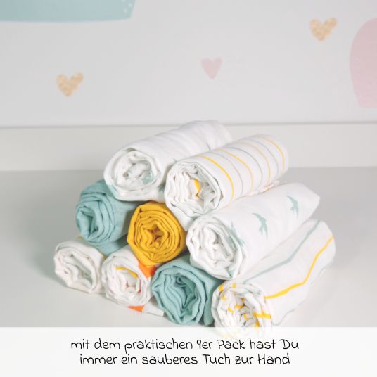 LaLoona Mullwindeln / Mulltücher / Spucktücher OEKO-TEX® 9er Pack 70 x 70 cm - Grün Gelb