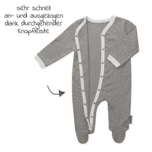 LaLoona Schlafanzug 2er Pack Strampler Pyjama Einteiler - Grau Uni / Punkte - Gr. 62/68
