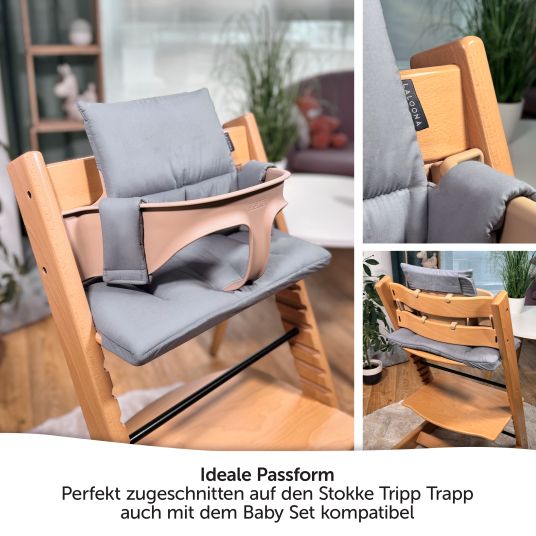 LaLoona Cuscino per sedile / seggiolone per Stokke Tripp Trapp - rivestito - grigio