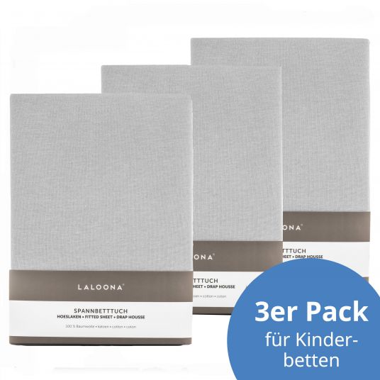 LaLoona Spannbetttuch 3er Pack für Kinderbett 60 x 120 / 70 x 140 cm - Hellgrau