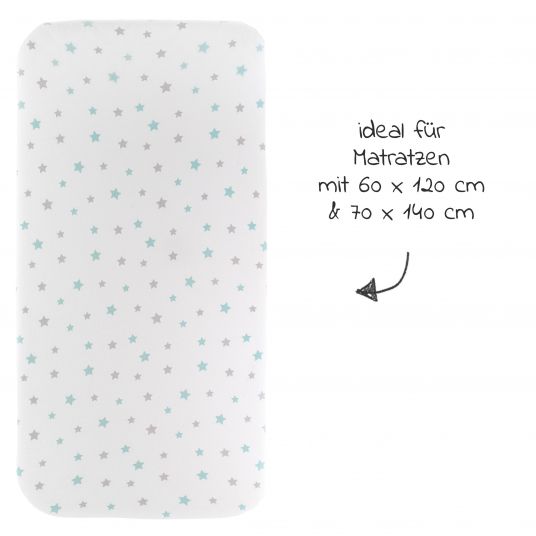LaLoona Lenzuolo a pieghe 3 Pack per lettino 60 x 120 / 70 x 140 cm - Stars Grey Mint / White / Light Grey