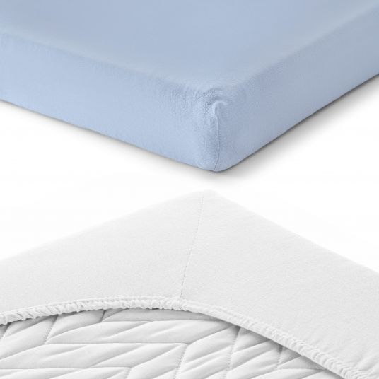 LaLoona Fitted sheet 3-pack for crib 60 x 120 / 70 x 140 cm - White / Light blue / Light gray