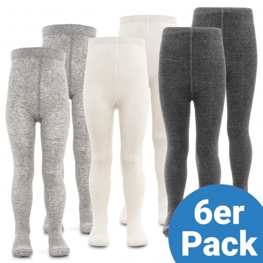 LaLoona Strumpfhose 6er Pack - Grau-Melange + Natur + Anthrazit-Melange - Gr. 62/68