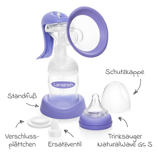 Lansinoh 6-piece breastfeeding set - manual breast pump + 2 PP bottles + 3 burp cloths