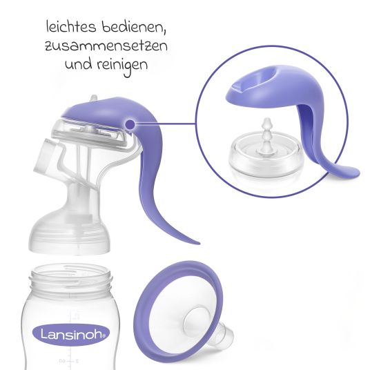 Lansinoh 6-piece breastfeeding set - manual breast pump + 2 PP bottles + 3 burp cloths