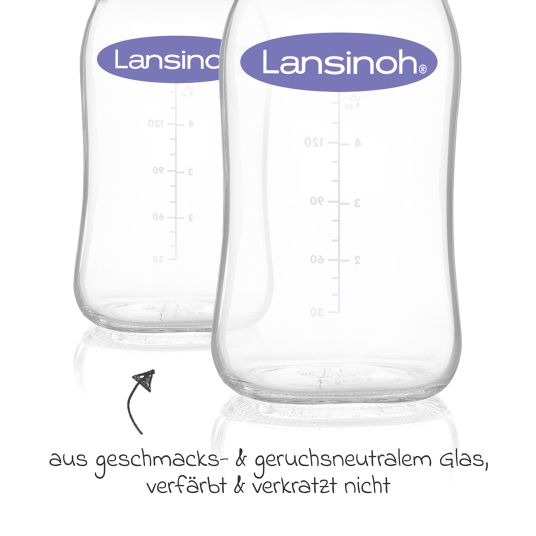 Lansinoh 9-tlg. Glas-Flaschen-Set mit NaturalWave® Trinksauger Gr. S & M + 3 Spucktücher