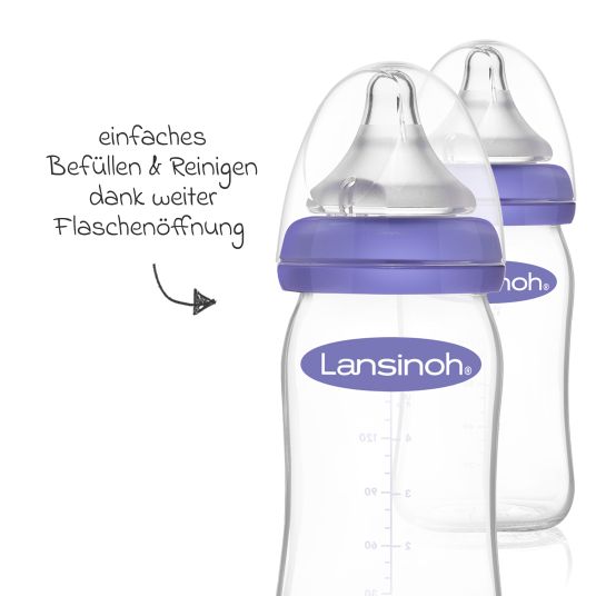 Lansinoh 9-tlg. Glas-Flaschen-Set mit NaturalWave® Trinksauger Gr. S & M + 3 Spucktücher