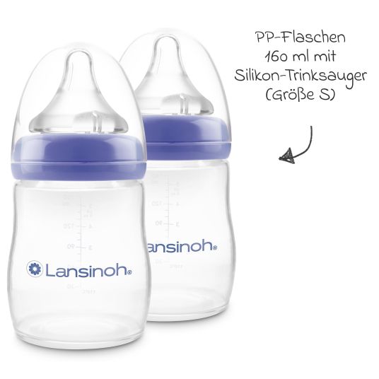 Lansinoh 9-tlg. PP-Flaschen-Set mit NaturalWave® Trinksauger Gr. S & M + 3 Spucktücher