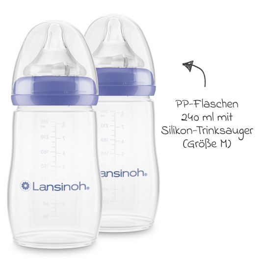 Lansinoh 9-tlg. PP-Flaschen-Set mit NaturalWave® Trinksauger Gr. S & M + 3 Spucktücher