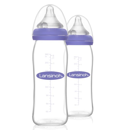 Lansinoh Glas-Flasche 2er Pack 240ml mit NaturalWave® Trinksauger Gr. M