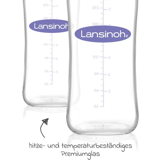 Lansinoh Glas-Flasche 2er Pack 240ml mit NaturalWave® Trinksauger Gr. M