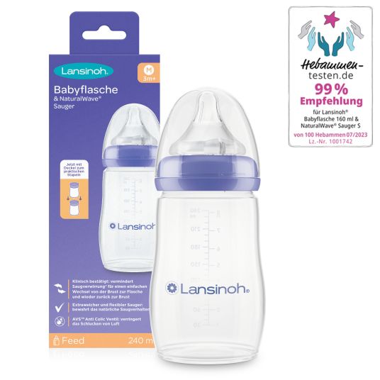 Lansinoh PP-Flasche 240ml mit Natural Wave® Trinksauger Gr. M