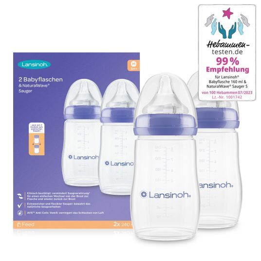 Lansinoh PP bottle 2-pack 240ml with Natural Wave® teat size M