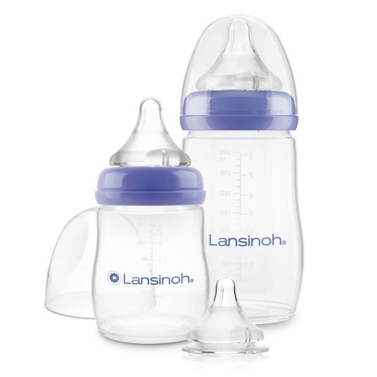 Lansinoh Starter-Set mit 2 PP Flaschen (160 ml & 240 ml), 3 Natural Wave® Trinksaugern (Gr. S, M & L)