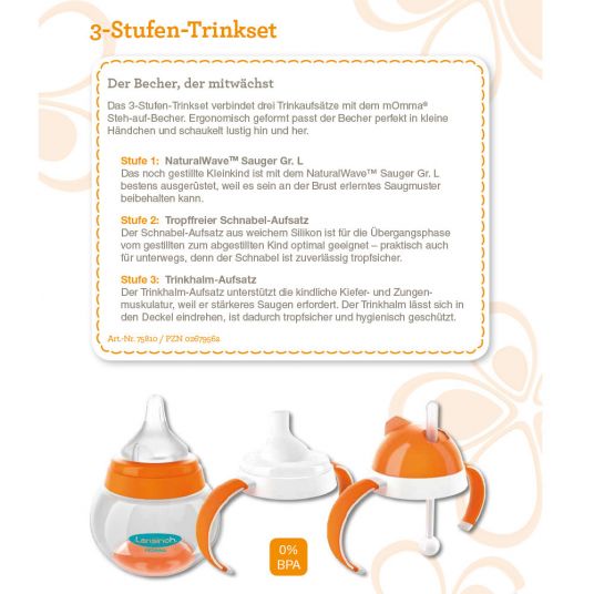 Lansinoh Trinkflaschen-Set 3-stufig NaturalWave - Orange