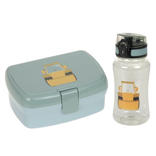 Lässig 2-piece lunch set lunch box & drinking bottle - Tiny Drivers Bagger - Olive