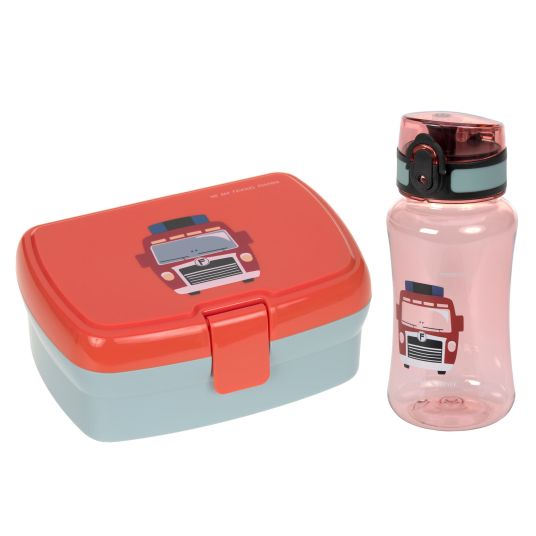 Lässig 2-piece lunch set lunch box & drinking bottle - Tiny Drivers fire department - red